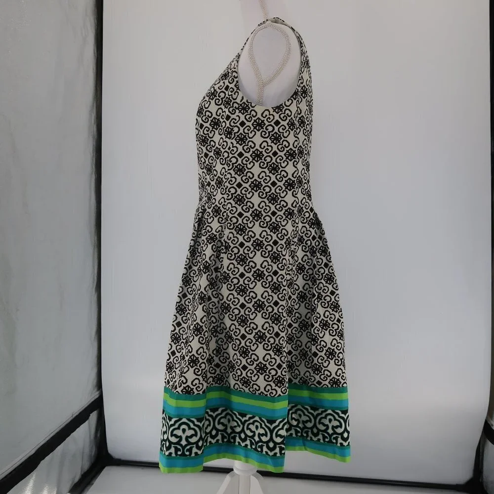 Nine West Black White w Teal/Green Stripes Sun Dress Size 12